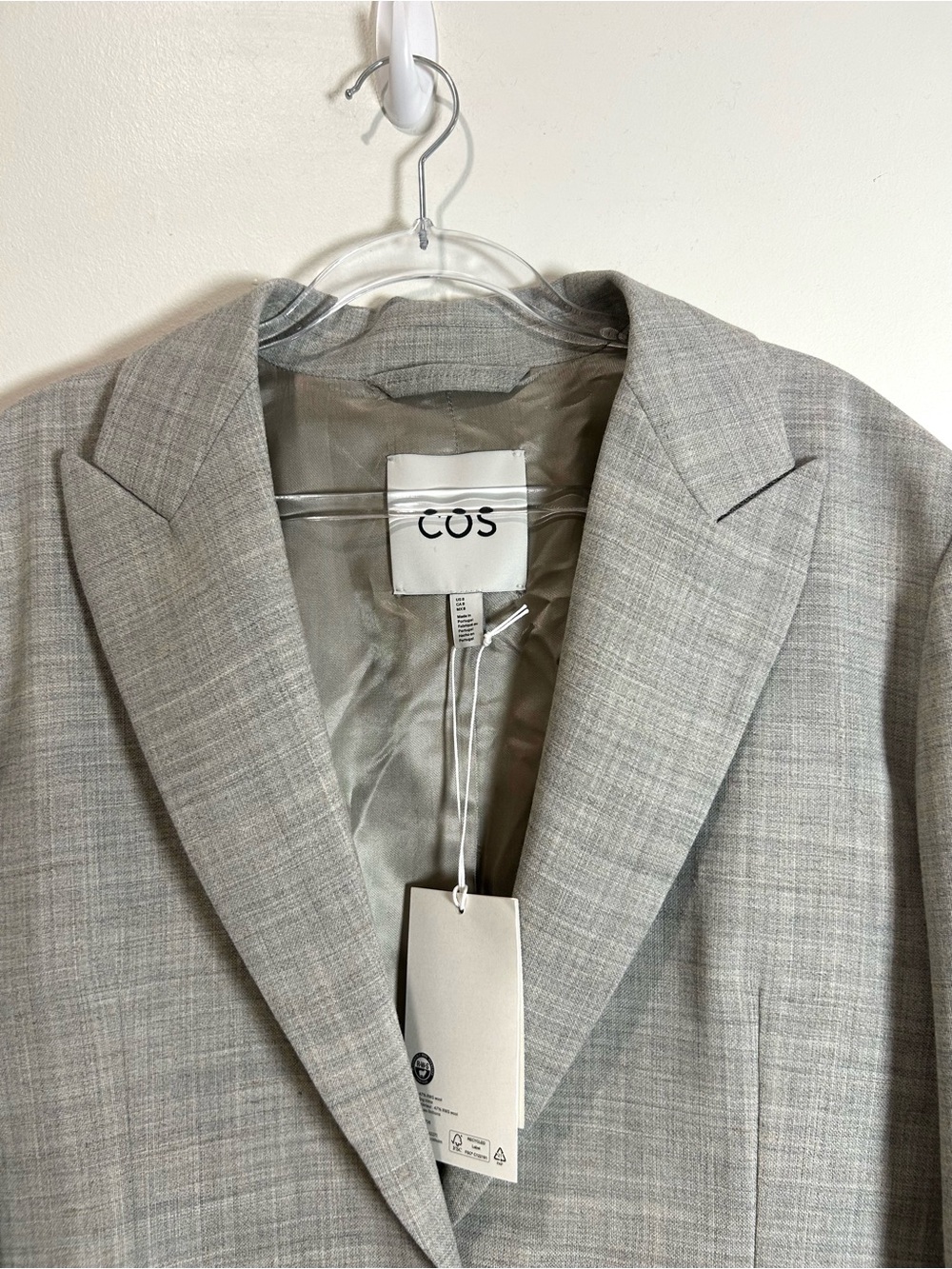 NEW Cos Blazer Women 8 Structured Wool Linen Blend Taupe Relaxed Minimalist - Picture 9 of 16